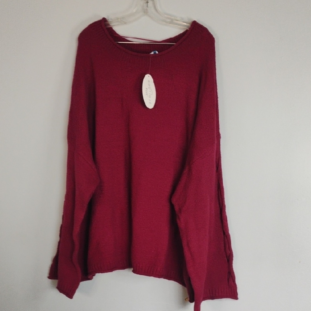 BOUTIQUE Plus Size Women's Red Sweater Cable Knit Cutout Sleeve Sweater Size 5X